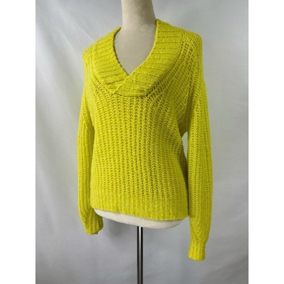 By Anthropologie Honore Sweater Highlighter Yellow XS Wool Blend Fluorescent - Picture 4 of 13